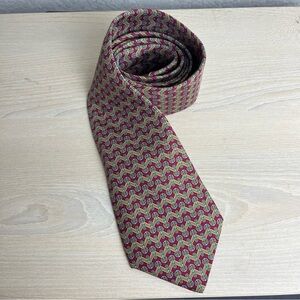 Hermes Silk Tie Geometric Atomic MCM Print Pattern Red Yellow 7356